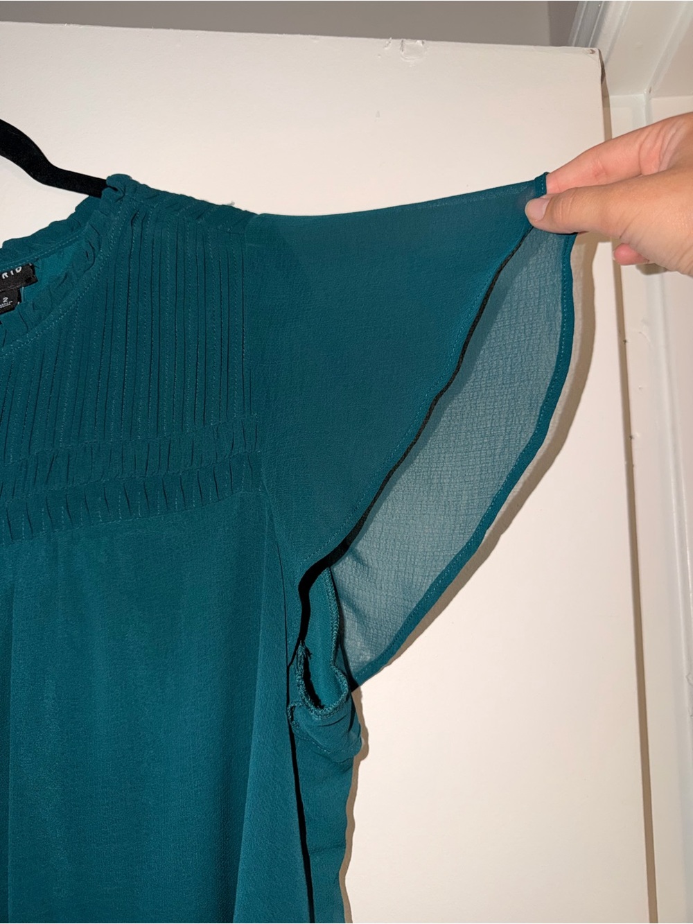torrid Teal Ruffled Neck Flutter Sleeve Blouse - Picture 6 of 7